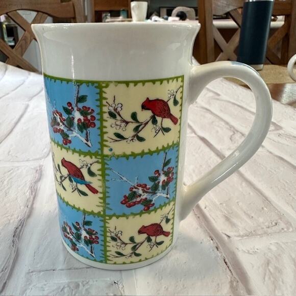 Blue Yellow Royal Norfolk With Red Cardinals on Branches Coffee/Tea Cup Mug - Picture 1 of 4